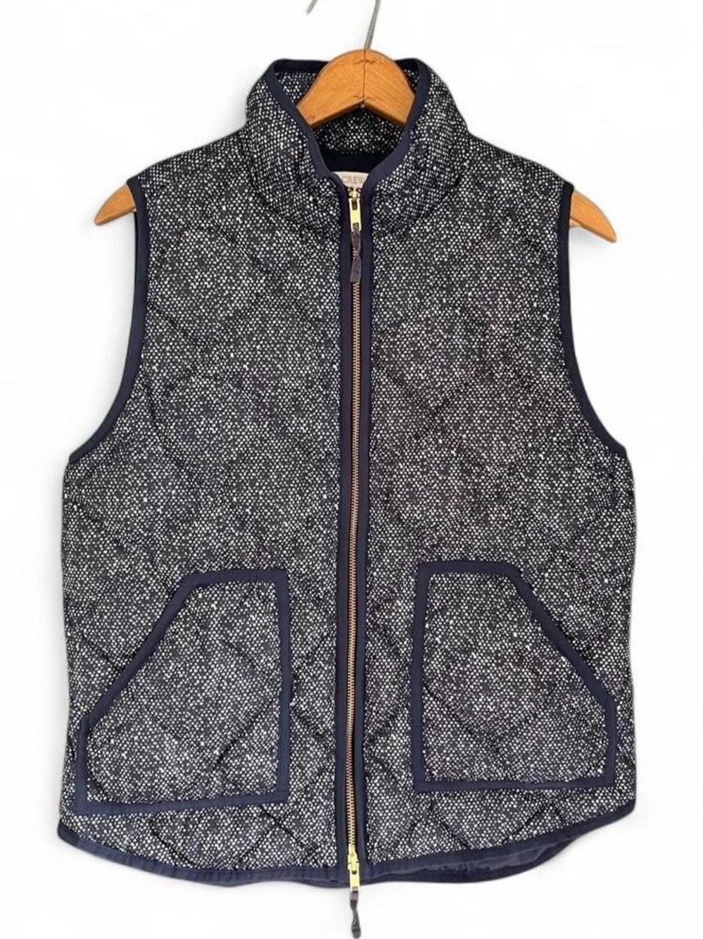 J.Crew Factory Excursion Down Quilted Vest Navy Tweed Dot M